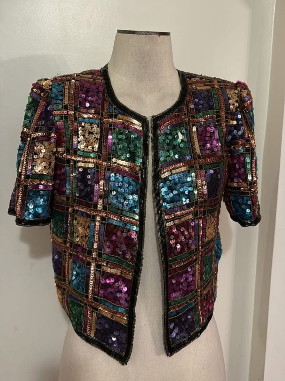 Vintage Multicolor Sequin Cropped Jacket - Women size S